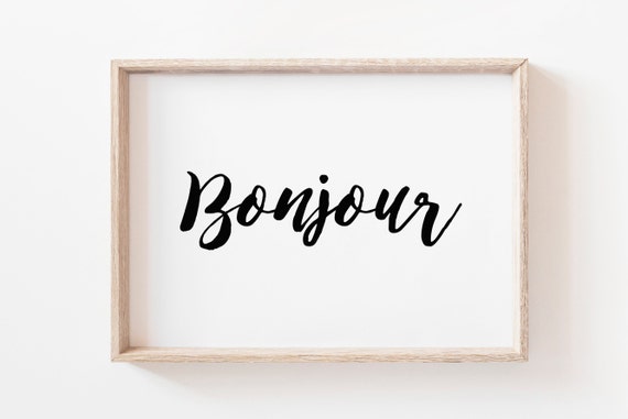 Bonjour French Greeting Bold Script Minimalist Home Decor Poster