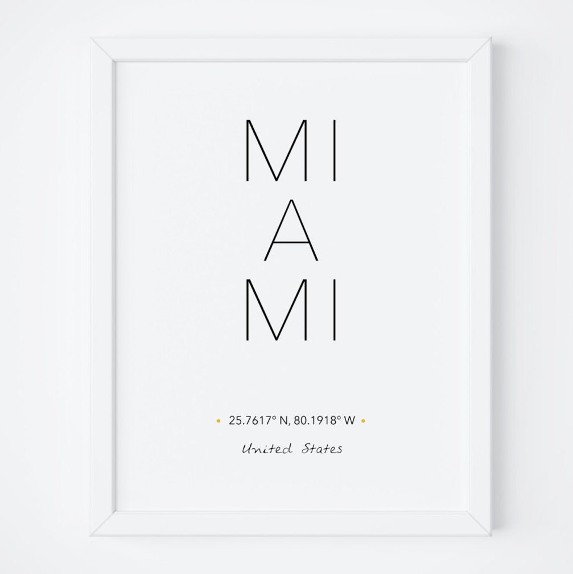 Miami Florida Coordinates Travel Typography Minimalist Art Poster