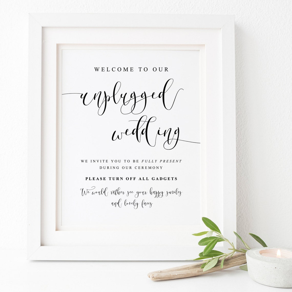 Welcome To Our Unplugged Wedding Ceremony Sign Calligraphy Poster