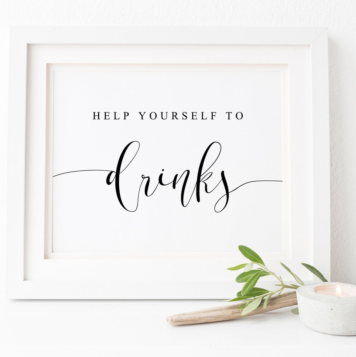 Help Yourself To Drinks Wedding Bar Station Sign Script Poster