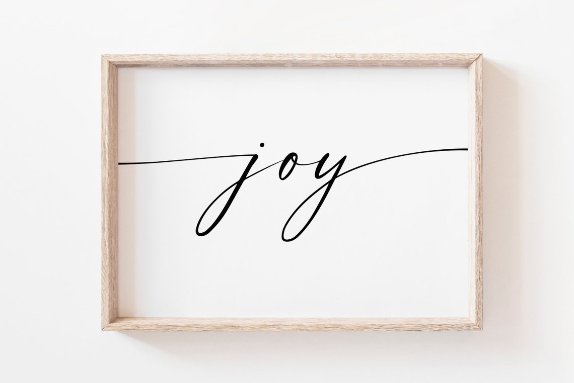 Joy Script Calligraphy Minimalist Black White Horizontal Poster