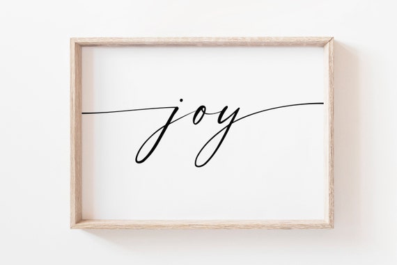 Joy Script Calligraphy Minimalist Black White Horizontal Poster