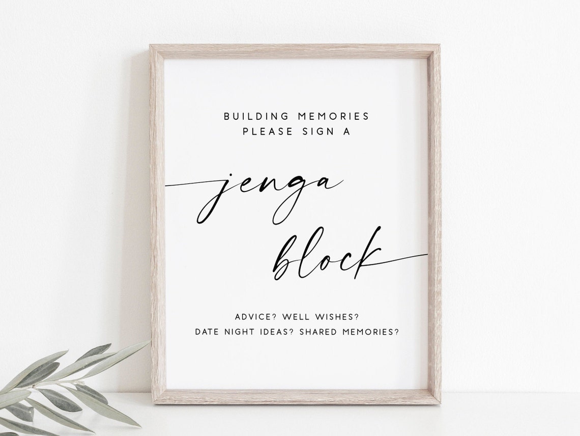 Jenga Block Wedding Sign Vertical Building Memories Quote Poster