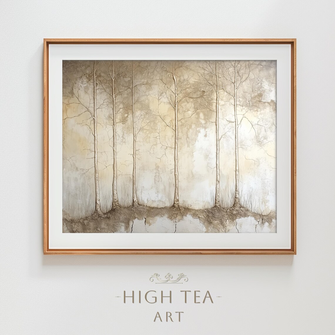Neutral Forest Watercolor Art Print, Rustic Trees
