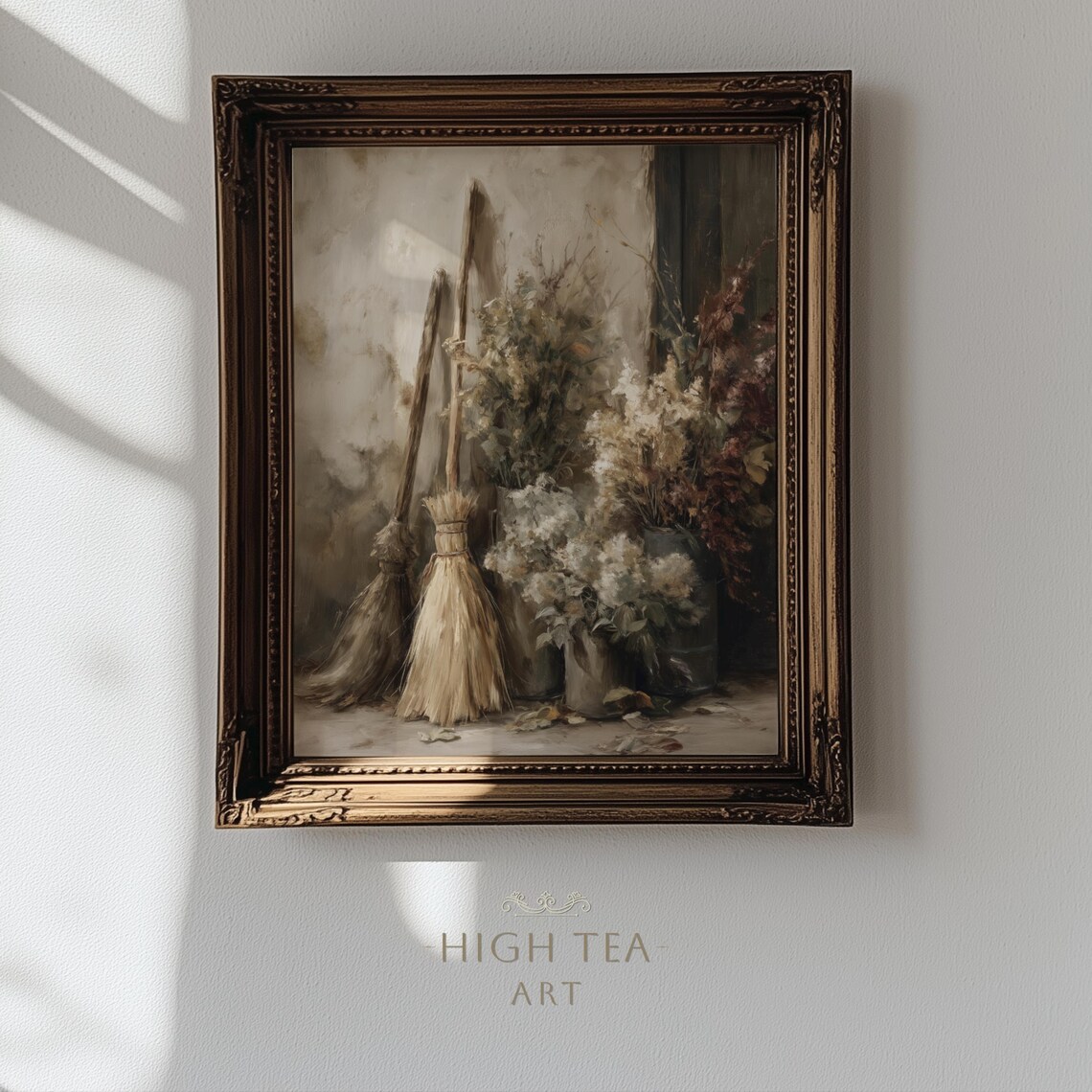 Vintage Brooms Oil Painting Art Print, Botanical