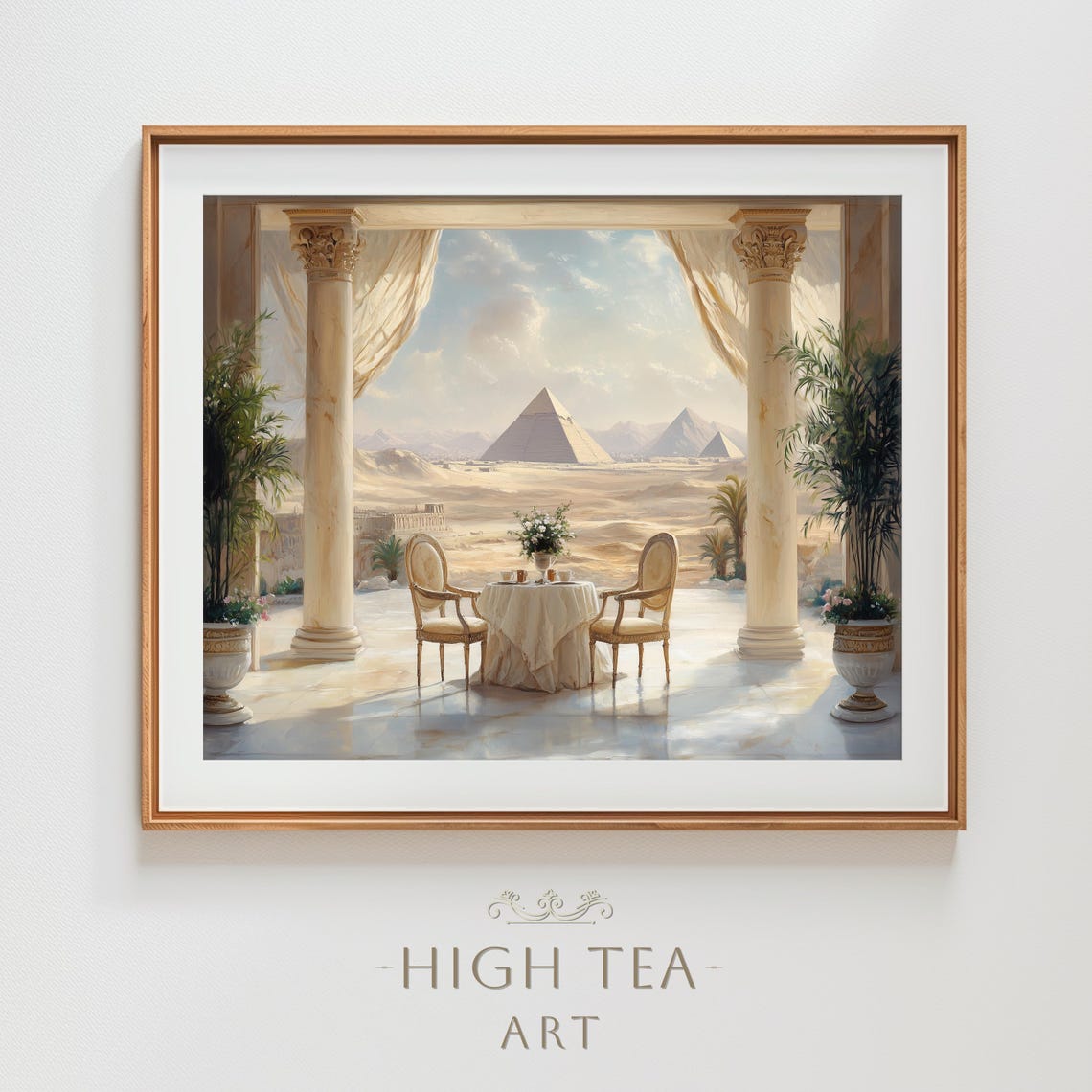 Egypt Pyramids Terrace Tea For Two Elegant Desert View Art Poster