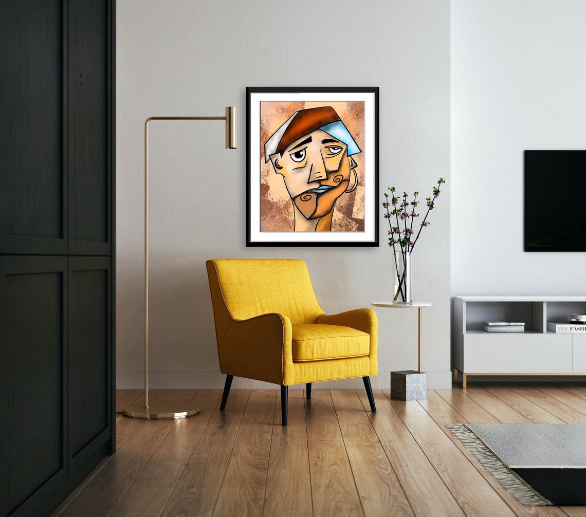 Cubist Mans Face Orange Geometric Fragments Warm Textured Poster - Image 4