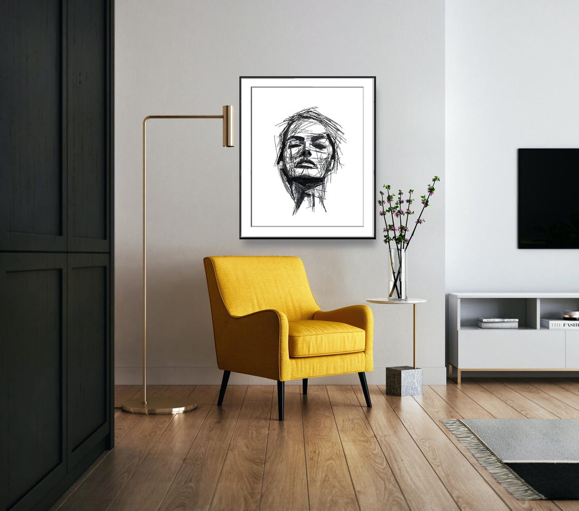 Black and White Scribble Line Art Portrait of a Woman's Face Poster - Image 2