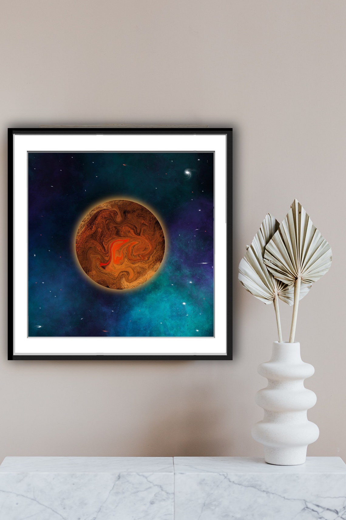 Gas Giant Planet Orange Swirls Starry Teal Nebula Space Poster - Image 5
