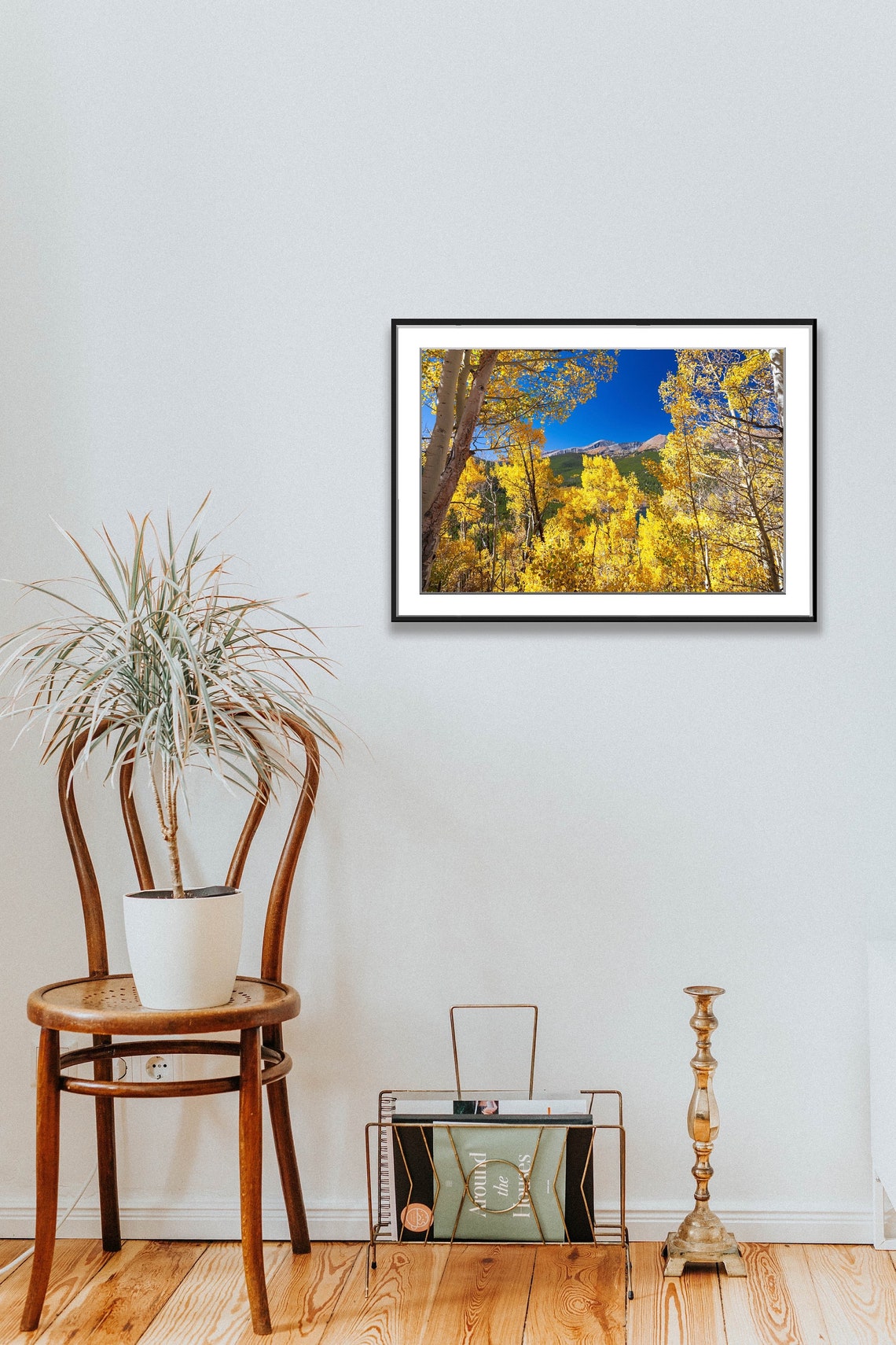 Golden Aspen Grove Beneath a Bright Blue Autumn Sky Photo Poster - Image 3