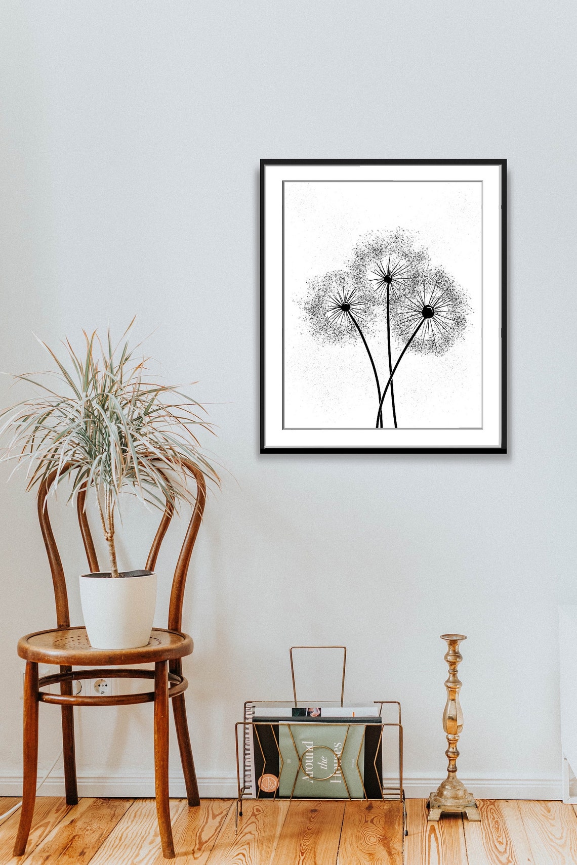 Black and White Dandelion Seed Head Botanical Minimalist Art Poster - Image 4