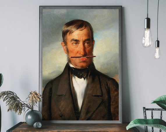 Friedrich Von Amerling Altered Art Print Funny Urban Portrait Poster Pencil Moustache Wall