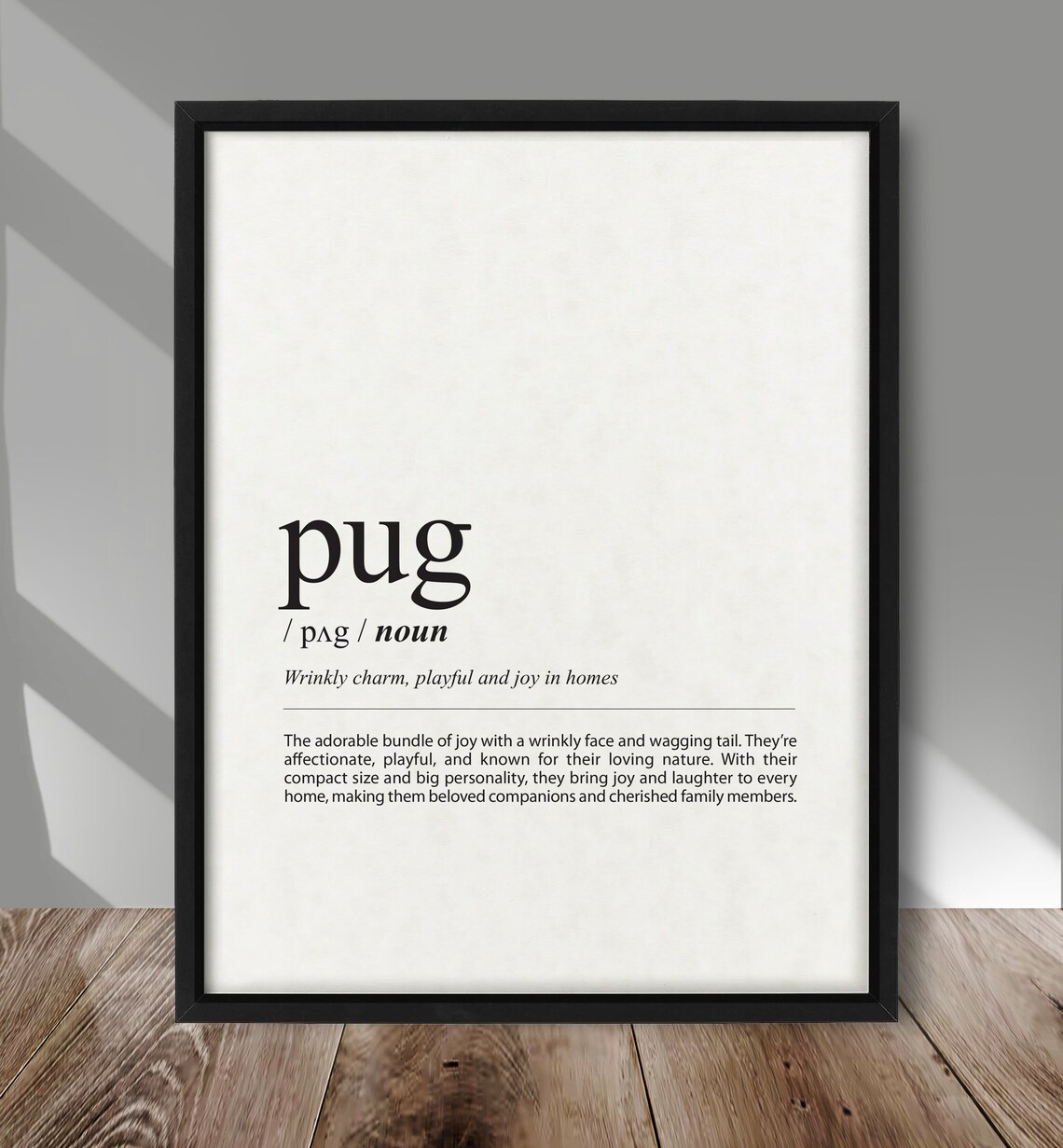 Pug Definition Poster, Quirky Dog Art Print