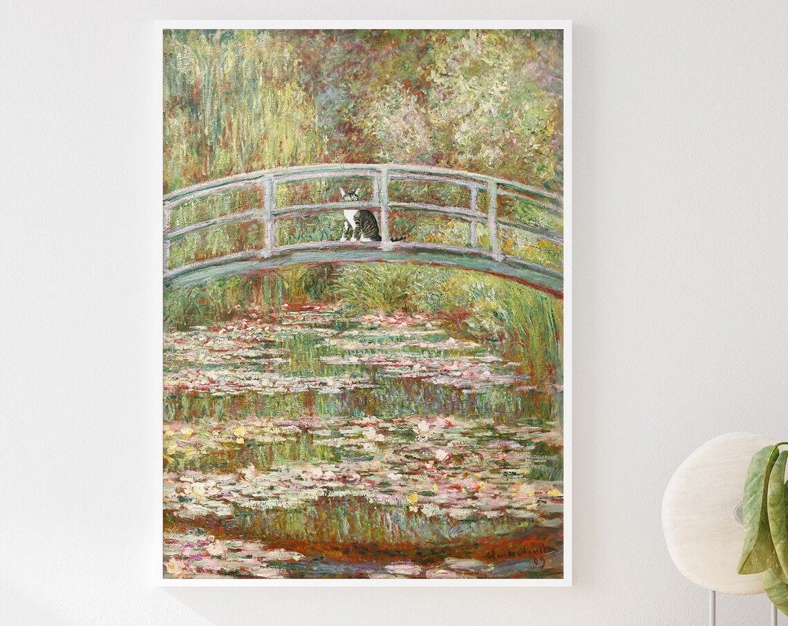 Monet-Inspired Waterlily Cat Art Print, Floral Poster - Image 3