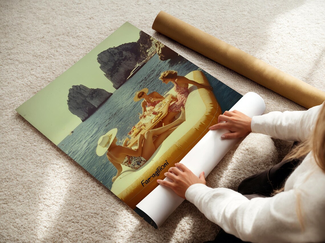 Women Eating Pizza on Lake, Vintage Wall Art Print - Image 3