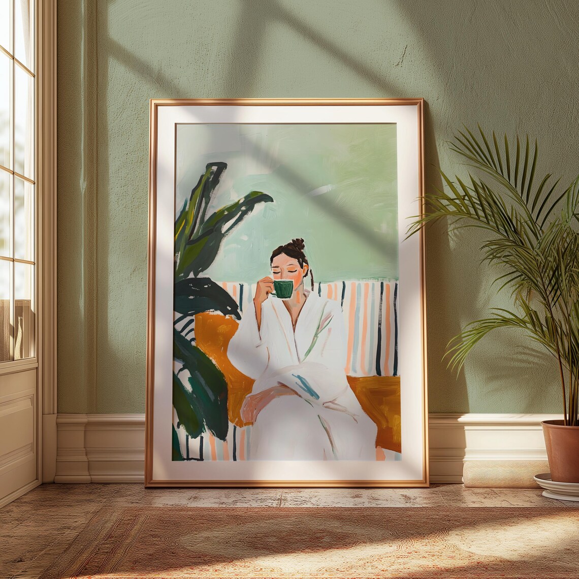 Abstract People in Emerald and Orange, Wall Art Print - Image 3