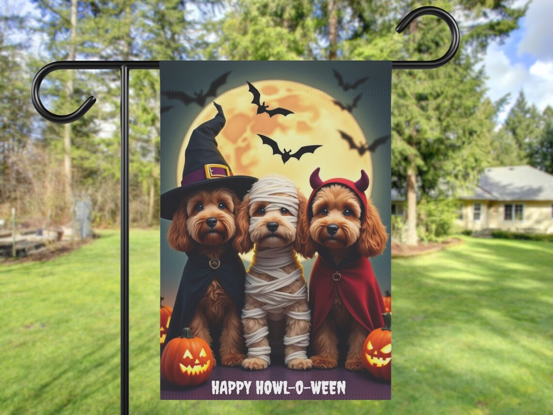 Fall Halloween Cockapoo Yard Decor Art Print