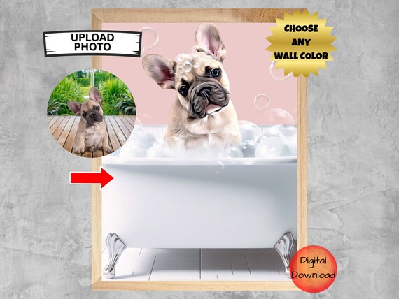 Funny Bathroom Art Dog Custom Portrait From Photo Bathtub Wall For Mom Personalized Gift Person