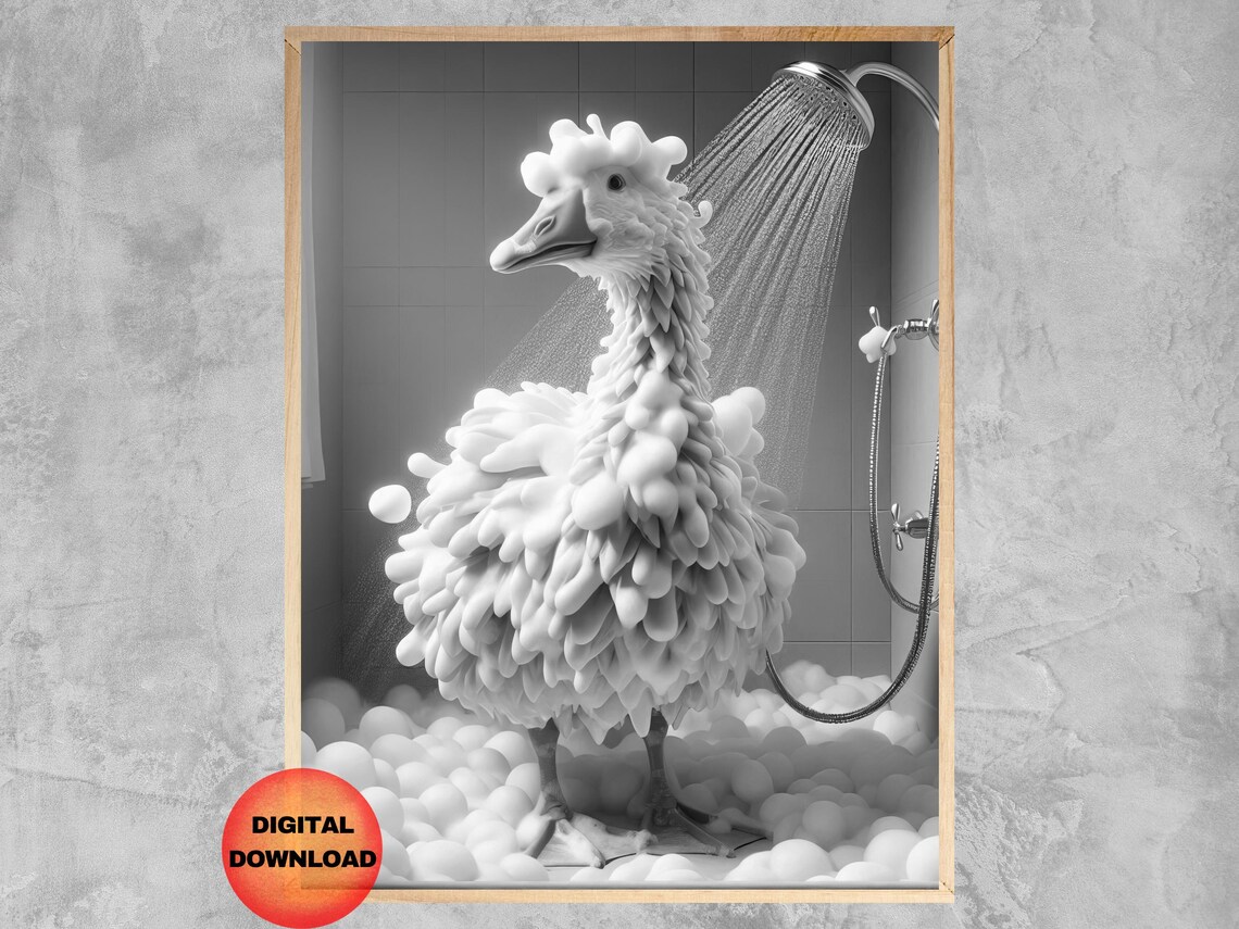 Black And White Goose Bathroom Humor Wall Art Print