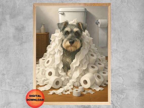 Schnauzer Toilet Paper Wall Art Funny Bathroom Picture Pet Humor Restroom Dog Decor Mom Gift