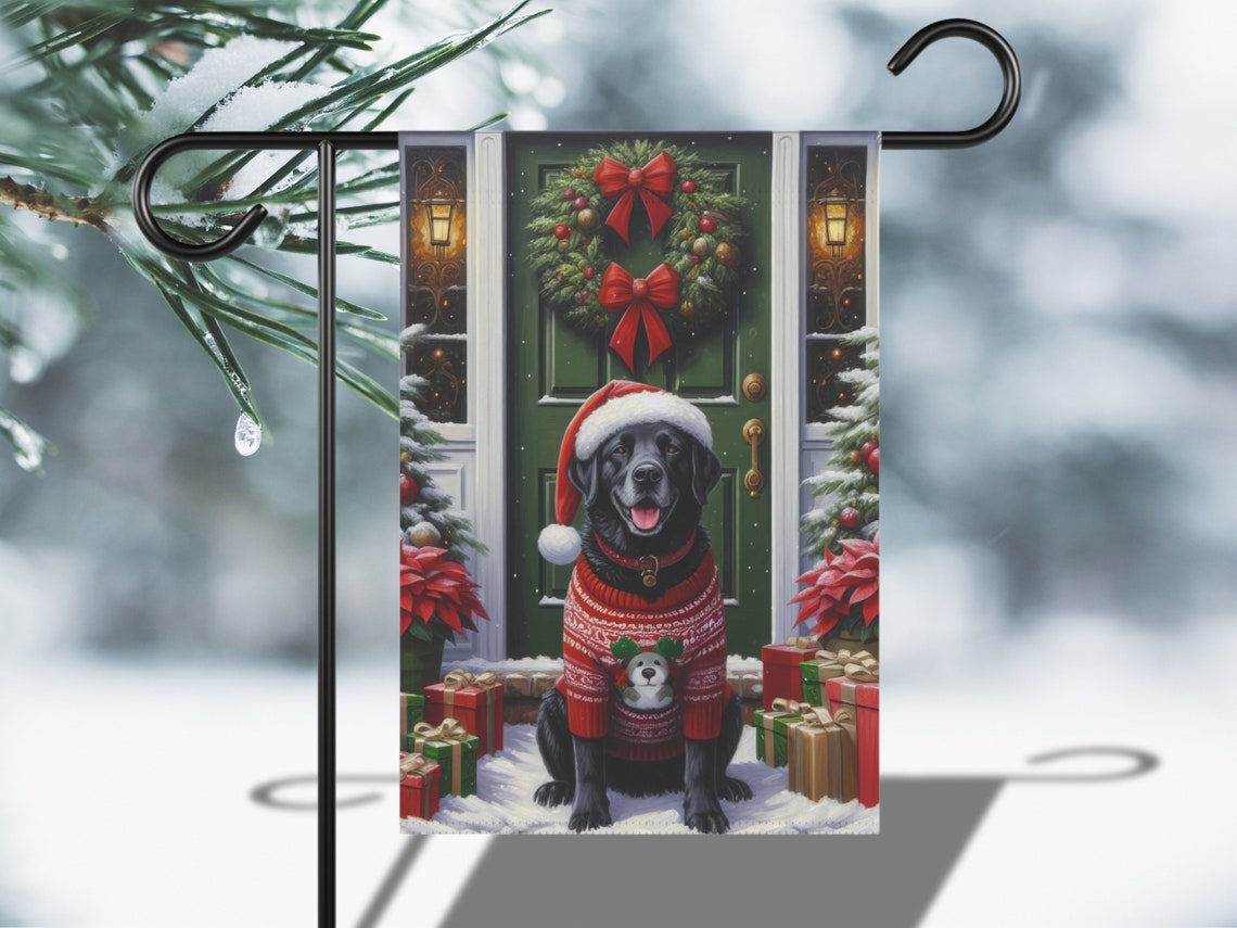 Black Labrador Christmas Garden Flag Santa Hat Holiday Yard Print