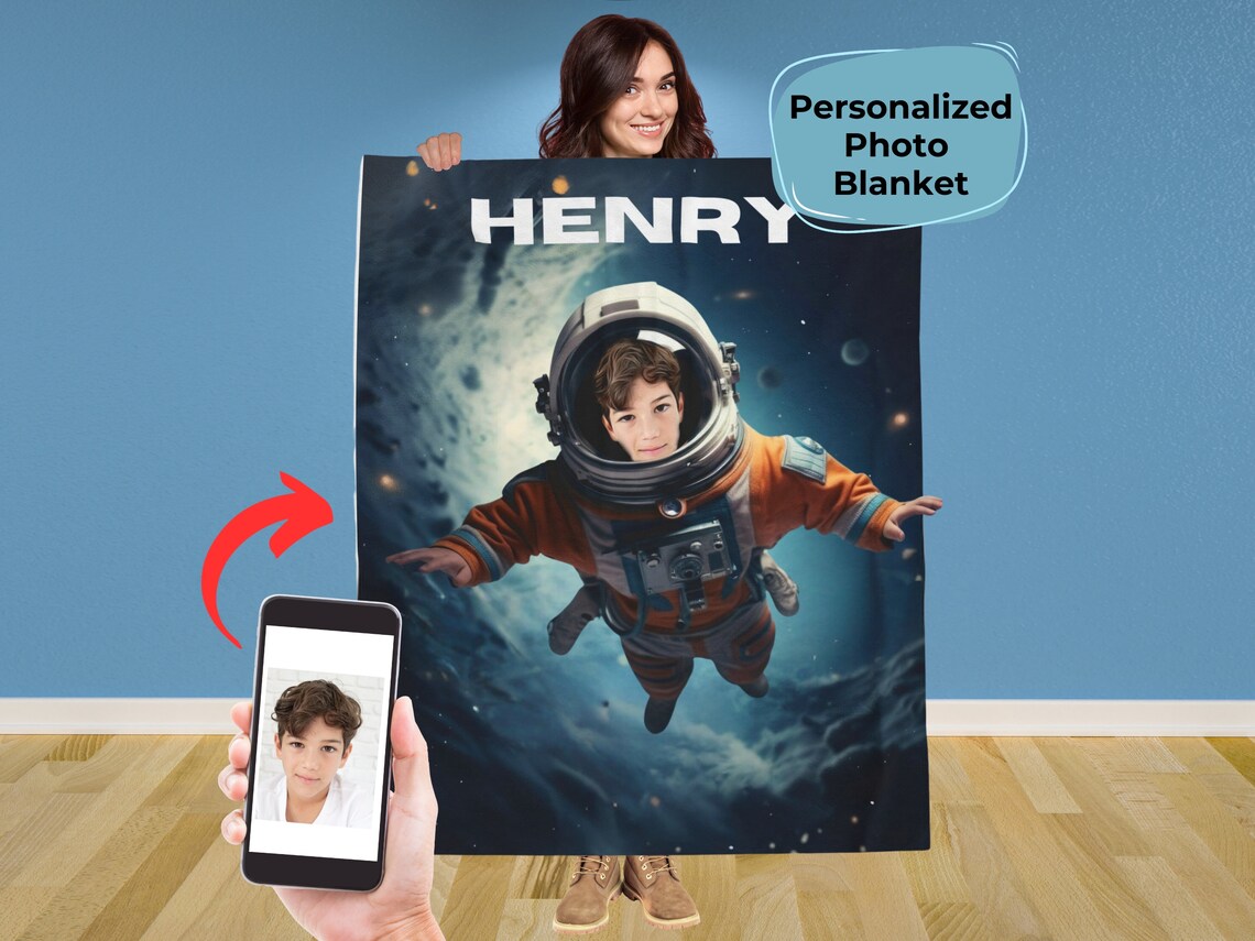 Personalized Astronaut Blanket, Outer Space Lover Gift