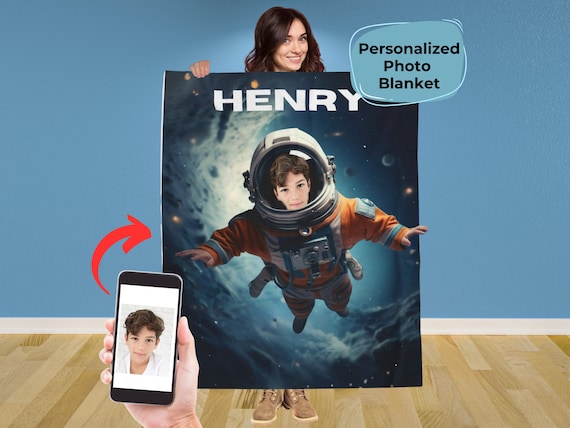 Personalized Astronaut Blanket, Outer Space Lover Gift
