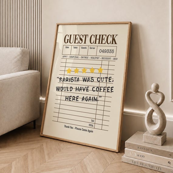 Guest Check Coffee Poster Retro Shop Print Espresso Wall Art Barista Review Was Cute Digital File