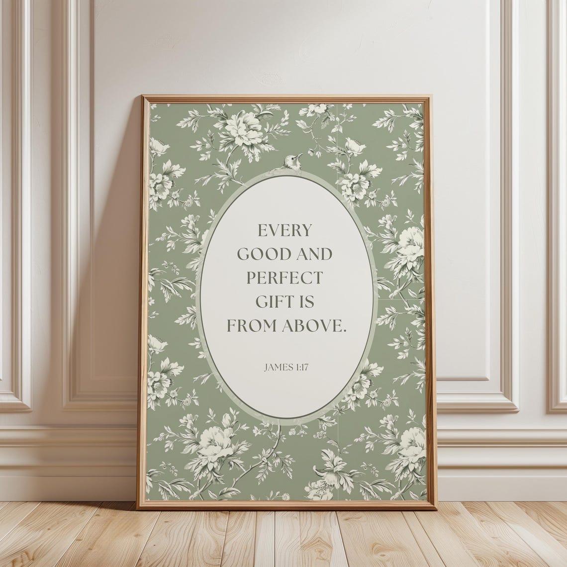 James 117 Sage Green Floral Bible Verse Nursery Wall Art Gift