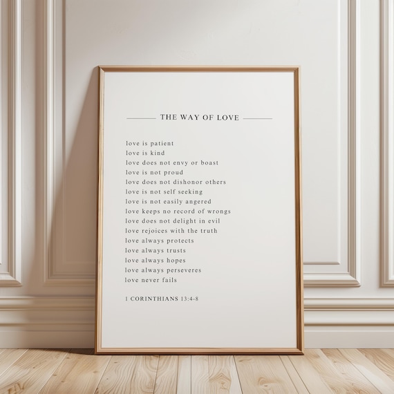 Scripture Wall Art Minimalist 1 Corinthians 13 Christian Wedding Decoration First Anniversary Paper Gift Love Is Patient