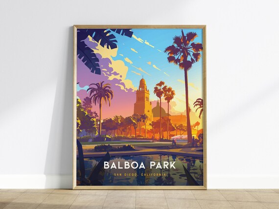 Balboa Park San Diego California Sunset Palm Tower Travel Poster