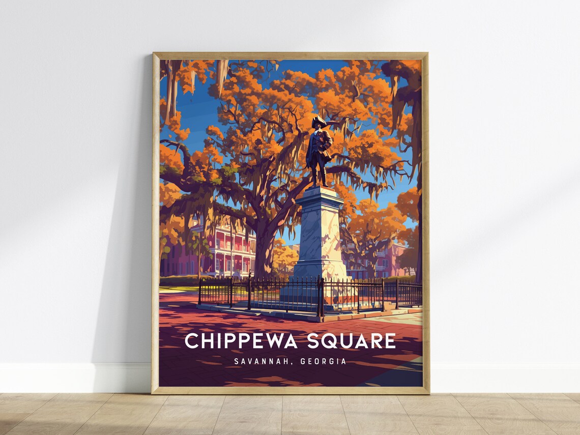 Chippewa Square Savannah Georgia Retro Travel Poster Oak Trees