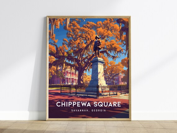 Chippewa Square Savannah Georgia Retro Travel Poster Oak Trees