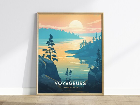 Voyageurs National Park Poster Sunset Lake Pines Northwoods Scenic Art