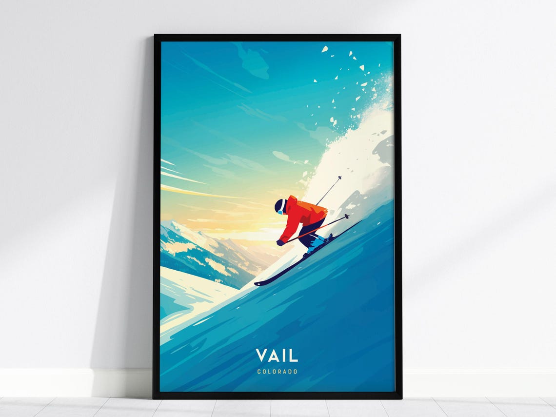 Vail Colorado Skier Carving Powder Blue Alpine Skiing Poster