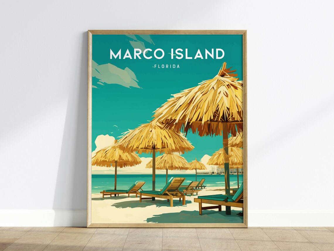Marco Island Florida Travel Poster, Gulf Coast Beach