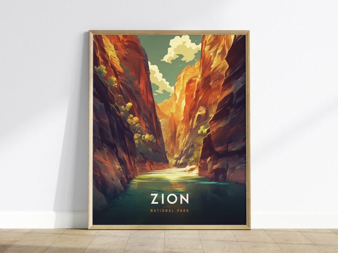 Zion National Park Utah Narrows Canyon River Vintage Travel Poster