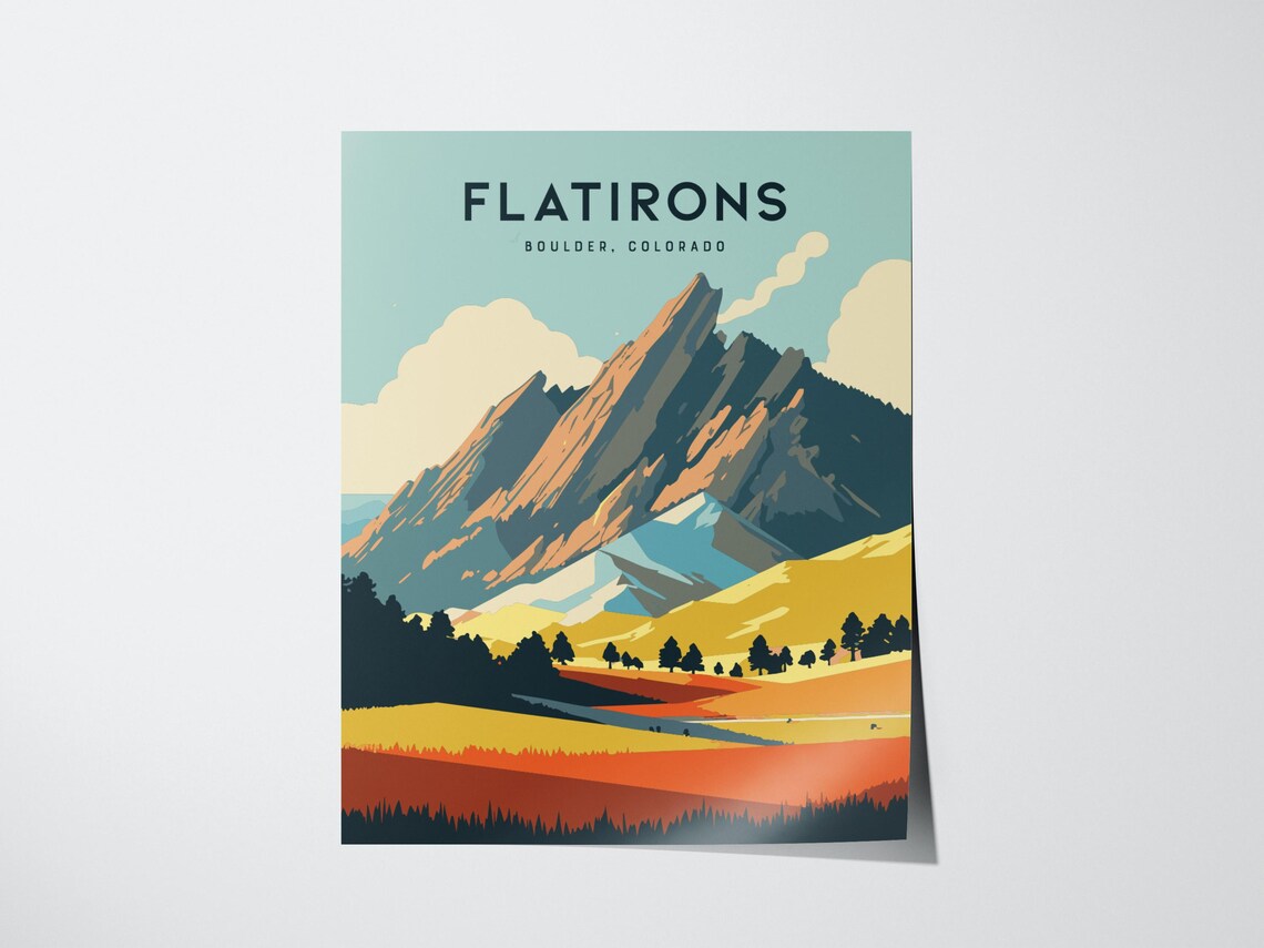 Flatirons Boulder Colorado Travel Poster, Mountain Art