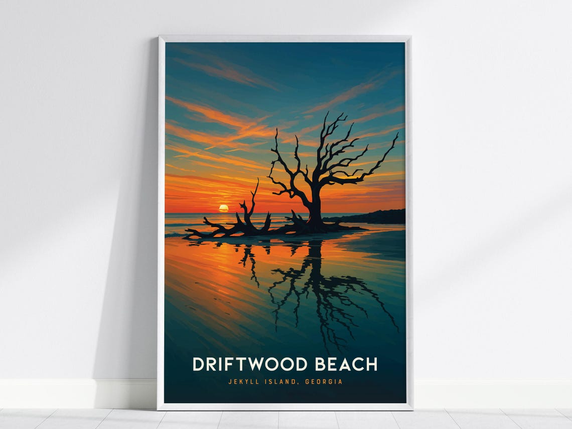Driftwood Beach Jekyll Island Georgia Sunset Silhouette Travel Poster