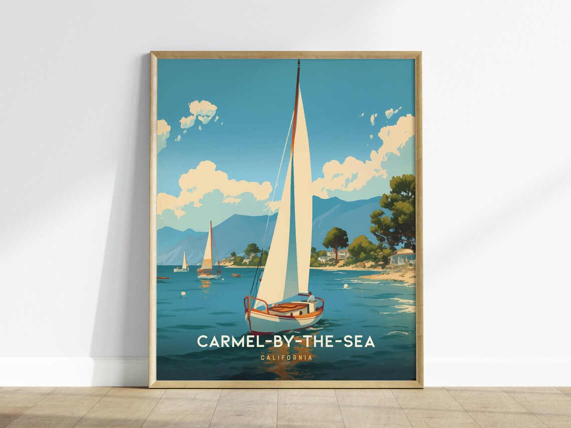 Carmel By The Sea California Sailboats Bay Coast Travel Poster
