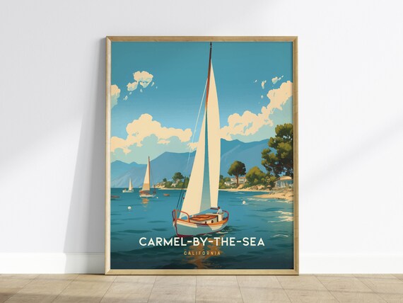 Carmel By The Sea California Sailboats Bay Coast Travel Poster
