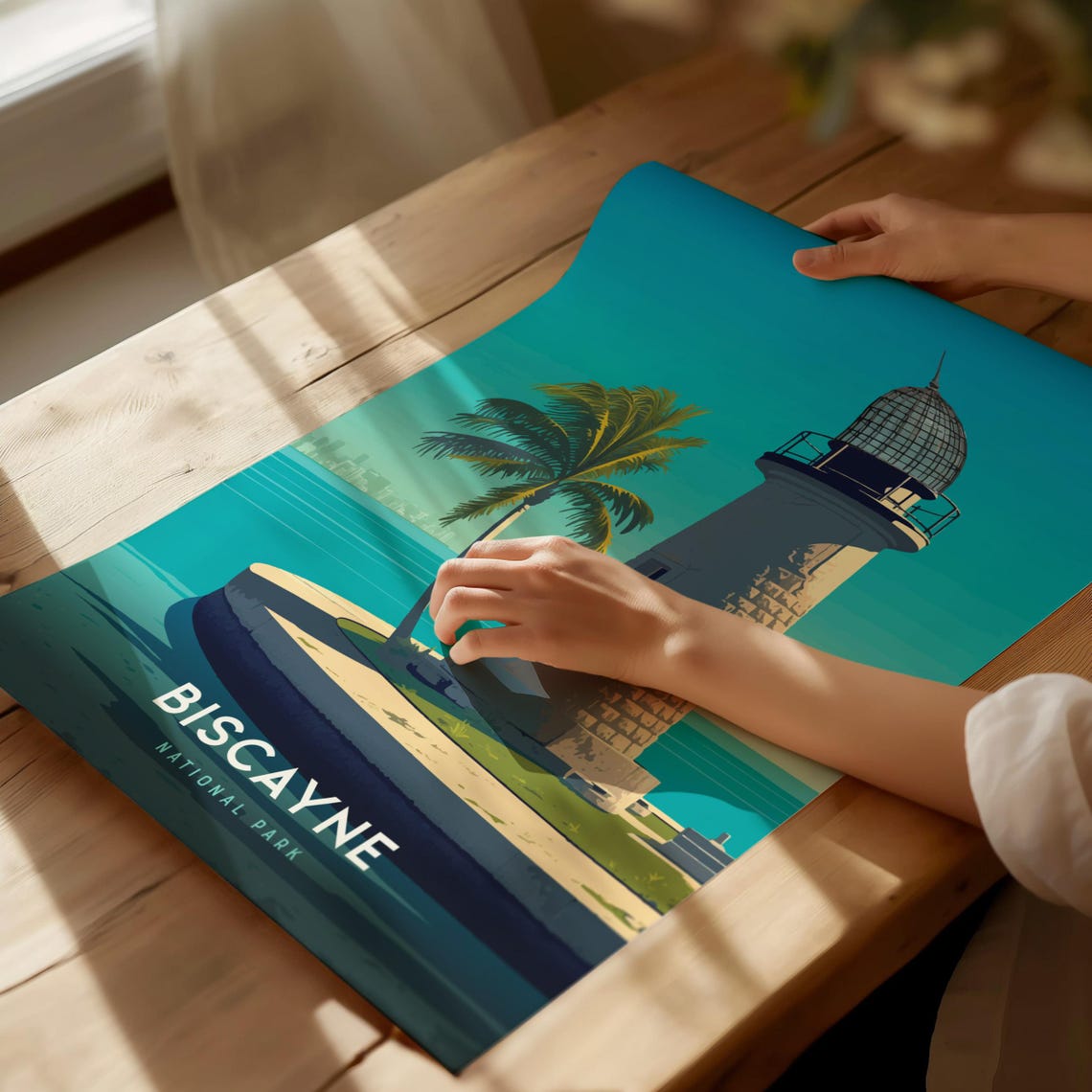 Biscayne National Park Florida Lighthouse Tropical Travel Poster - Image 3
