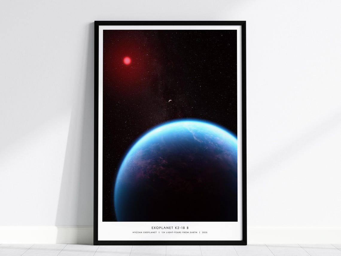 Exoplanet K2-18 B Hycean World Red Star Space Astronomy Poster