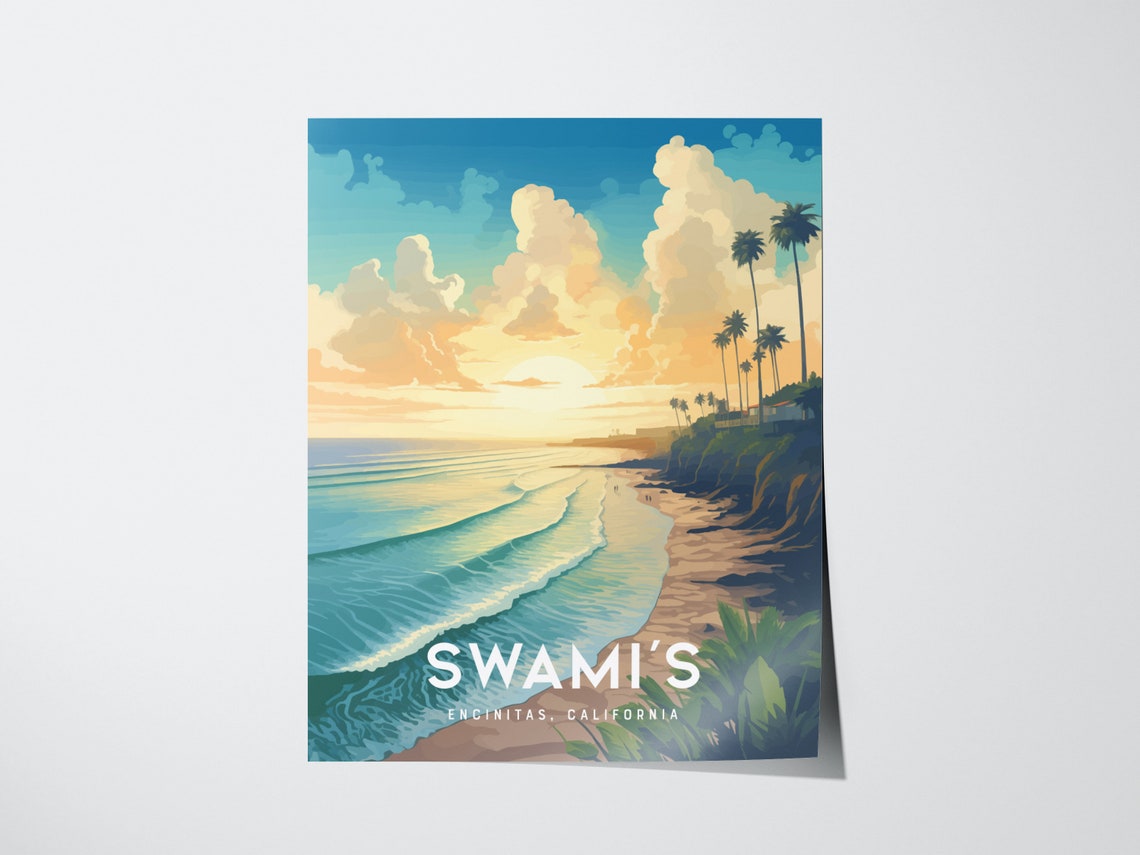 Swamis Beach Sunset Art Print, Encinitas Surf Poster