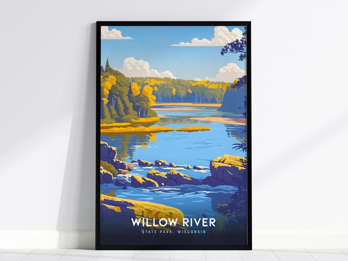 Willow River State Park Wisconsin Autumn River Rocks Travel Poster