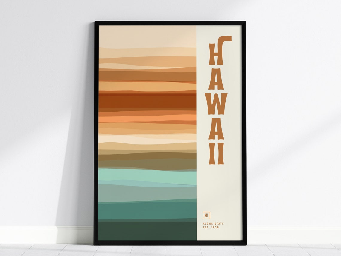 Hawaii Aloha State Sunset Waves Minimalist Framed Travel Poster
