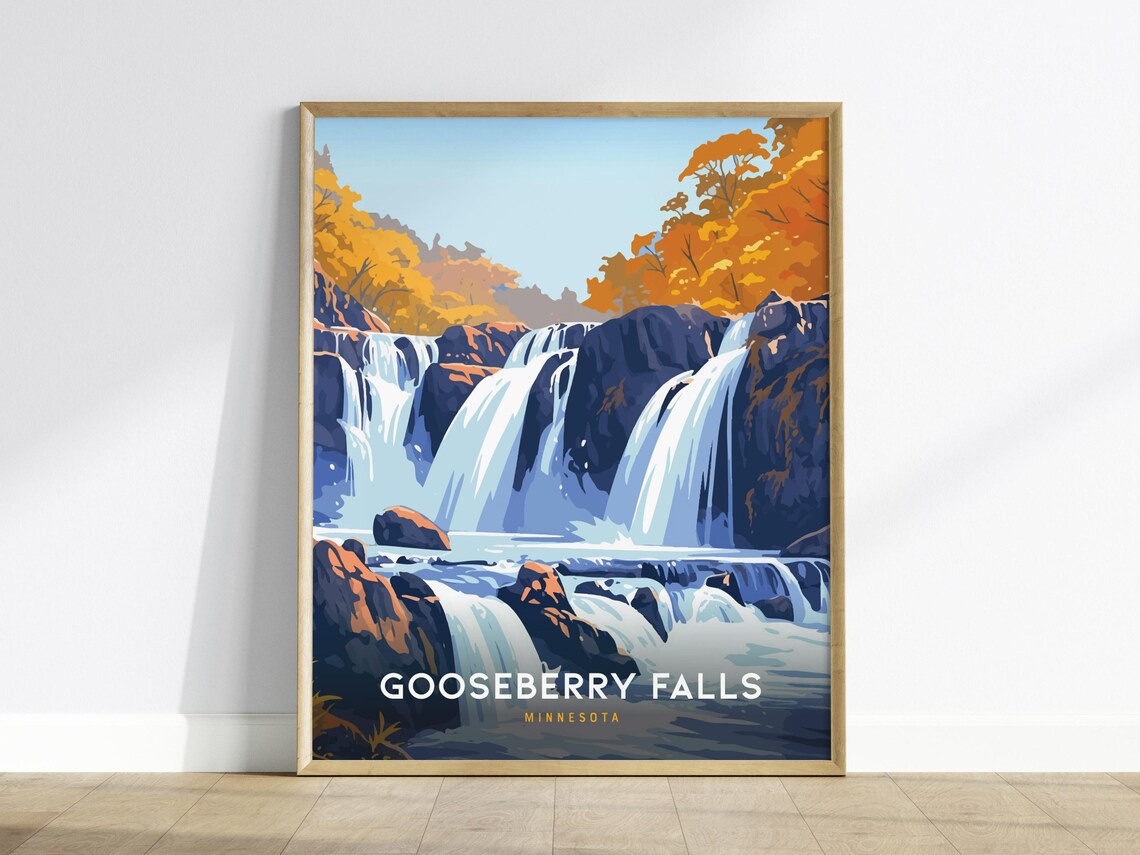 Gooseberry Falls Minnesota Travel Poster, Scenic Landscape