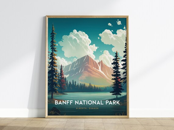 Banff National Park Alberta Canada Pine Lake Peaks Art Poster