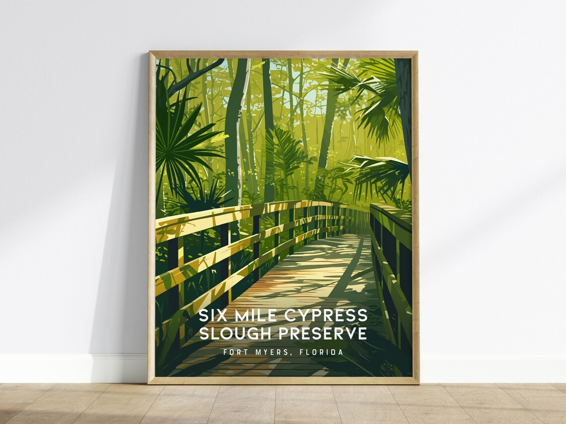 Six Mile Cypress Slough Preserve Florida Travel Poster Boardwalk