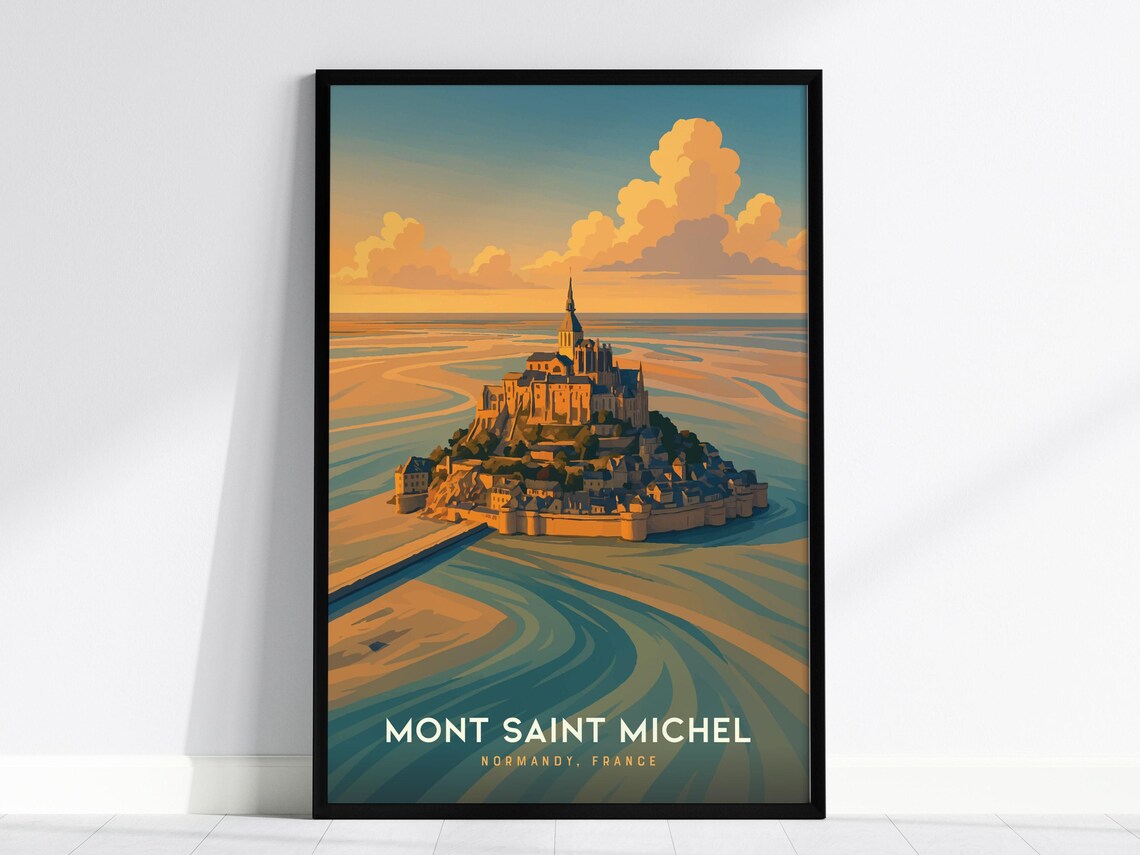 Mont Saint Michel Normandy France Island Abbey Sunset Travel Poster